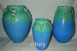 # 1 Mint Antique 9 Roseville Blue Topeo Art Deco Pottery Vase Buttress Handle