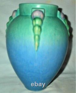 # 1 Mint Antique 9 Roseville Blue Topeo Art Deco Pottery Vase Buttress Handle