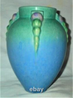 # 1 Mint Antique 9 Roseville Blue Topeo Art Deco Pottery Vase Buttress Handle