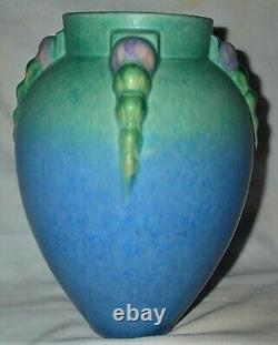 # 1 Mint Antique 9 Roseville Blue Topeo Art Deco Pottery Vase Buttress Handle