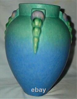 # 1 Mint Antique 9 Roseville Blue Topeo Art Deco Pottery Vase Buttress Handle