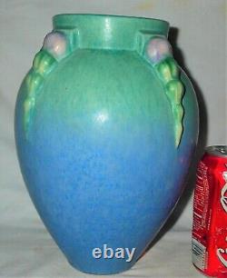 # 1 Mint Antique 9 Roseville Blue Topeo Art Deco Pottery Vase Buttress Handle