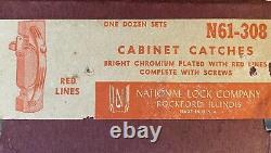 10 Nos Vintage Red Chrome Cabinet Handle Catch Pulls Art Deco Kitchen N61-308