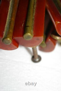 10 Vintage Amber Butterscotch Bakelite Drawer Pulls Handles Art Deco Brass