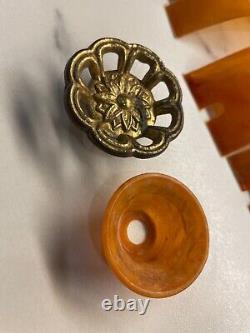 11 Antique Waterfall Drawer Pulls VTG Art Deco knobs Bakelite Butterscotch MCM