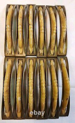 12 Antique Brass Drawer Center Pulls Bakelite & 2 Art Deco Circle Handles Screws