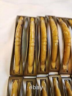 12 Antique Brass Drawer Center Pulls Bakelite & 2 Art Deco Circle Handles Screws