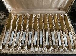 12 Antique French ART DECO 6.5L Pearl Handled Fruit/Dessert Knives withPresentBox