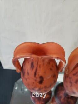 14 Art Glass Vases, Mottled Orange Handles art deco French France Schneider