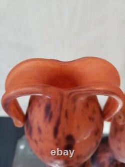 14 Art Glass Vases, Mottled Orange Handles art deco French France Schneider