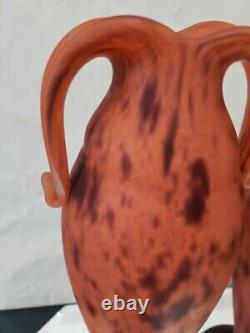 14 Art Glass Vases, Mottled Orange Handles art deco French France Schneider