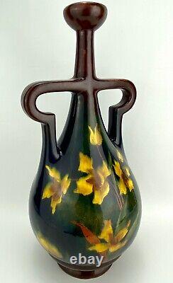 1899-1918 Antique Old Moravian Pottery Austria Art Deco Nouveau Floral Vase Jug