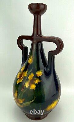 1899-1918 Antique Old Moravian Pottery Austria Art Deco Nouveau Floral Vase Jug