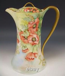 1901 Vintage Hand Painted Poppy Gold Handle Chocolate Pot