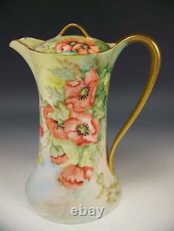 1901 Vintage Hand Painted Poppy Gold Handle Chocolate Pot