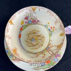 1920s Star Paragon England PANSY FLOWER HANDLE MERRIVALE Art Deco Cup Saucer