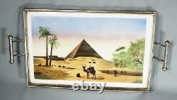 1930 Art Deco Gebr. Mehner Egyptian Revival Pyramid Porcelain Pierced Frame Tray