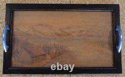 1930's American Art Deco Forest River Landscape Pyrograph Handled Serving Tray
