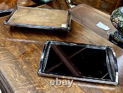 1930's Art Deco English Regent of London Mirrored Cocktail Trays Rosewood Trim