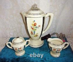 1930's Art Deco Porcelier / Hall China Wild Flower Decal Electric Coffee Set