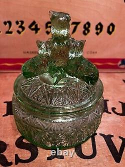1930s Art Deco L. E. Smith Uranium Green Depression Glass Scottie dog Jar Rare