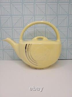 1930s Vintage HALL Basket Teapot 0512P Yellow & Gold Novelty Art Deco