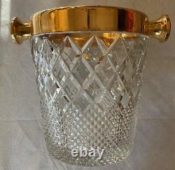 1950-60s VSL Art Deco Cut Crystal and Gold Champagne Bucket 9 Very Heavy 8+ lb