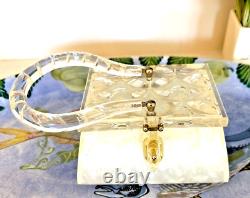 1950's Rialto Ny. USA Lucite Pearlized Carved Handle Diamond Cut Art Deco Purse