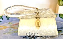 1950's Rialto Ny. USA Lucite Pearlized Carved Handle Diamond Cut Art Deco Purse