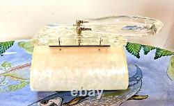 1950's Rialto Ny. USA Lucite Pearlized Carved Handle Diamond Cut Art Deco Purse