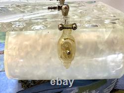 1950's Rialto Ny. USA Lucite Pearlized Carved Handle Diamond Cut Art Deco Purse