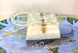 1950's Rialto Ny. USA Lucite Pearlized Carved Handle Diamond Cut Art Deco Purse