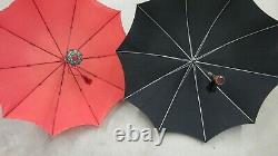 2 Hato Hasi Rhodia Nailon Umbrella Parasol Gem Stone Handle Black Red Japan Lot
