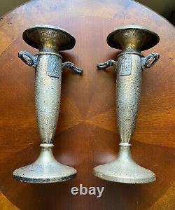 2 Vintage Art Deco Nouveau Hammered SilverCraft Dragon Handle Lady Candle Holder