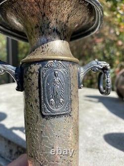 2 Vintage Art Deco Nouveau Hammered SilverCraft Dragon Handle Lady Candle Holder