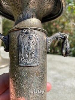 2 Vintage Art Deco Nouveau Hammered SilverCraft Dragon Handle Lady Candle Holder