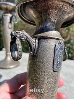 2 Vintage Art Deco Nouveau Hammered SilverCraft Dragon Handle Lady Candle Holder