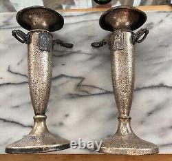 2 Vintage Art Deco Nouveau Hammered SilverCraft Dragon Handle Lady Candle Holder