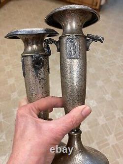 2 Vintage Art Deco Nouveau Hammered SilverCraft Dragon Handle Lady Candle Holder