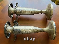 2 Vintage Art Deco Nouveau Hammered SilverCraft Dragon Handle Lady Candle Holder