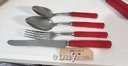 24 Art Deco Red Bakelite Stainless Flatware Set Fork Spoons Knives UNUSED Set 6