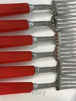 24 Art Deco Red Bakelite Stainless Flatware Set Fork Spoons Knives UNUSED Set 6