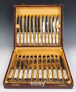 24 Vintage French Silver & MOP Dinner & Dessert Knives Art Deco Set Silverplate