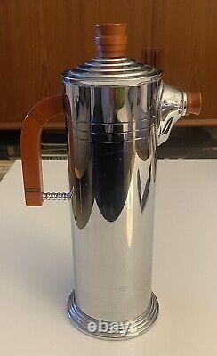 30's Art Deco Chrome Butterscotch Bakelite Handle, Finial, Spout Cocktail Shaker