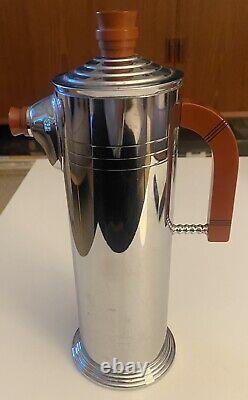 30's Art Deco Chrome Butterscotch Bakelite Handle, Finial, Spout Cocktail Shaker