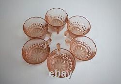 30s/40s vintage coffee cup set, soviet antique manganese pink glass, set of 6