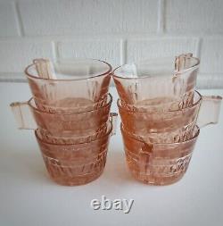 30s/40s vintage coffee cup set, soviet antique manganese pink glass, set of 6
