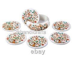 4.5 Marble Decorative Coaster Set Carnelian Stones Inlaid Table Master Pieces