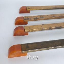 4 Antique ART DECO Butterscotch Bakelite Brass Plated Bar Drawer Pulls Reclaimed