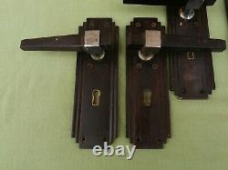 4 Beautiful Pairs Of Original Art Deco Hardwood And Chrome Door Handles
